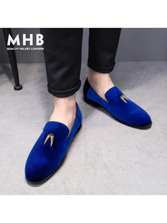 Men\'s Royal Blue Velvet Penny Loafer Slip On Comfortable Party Classic Shoes main image 4